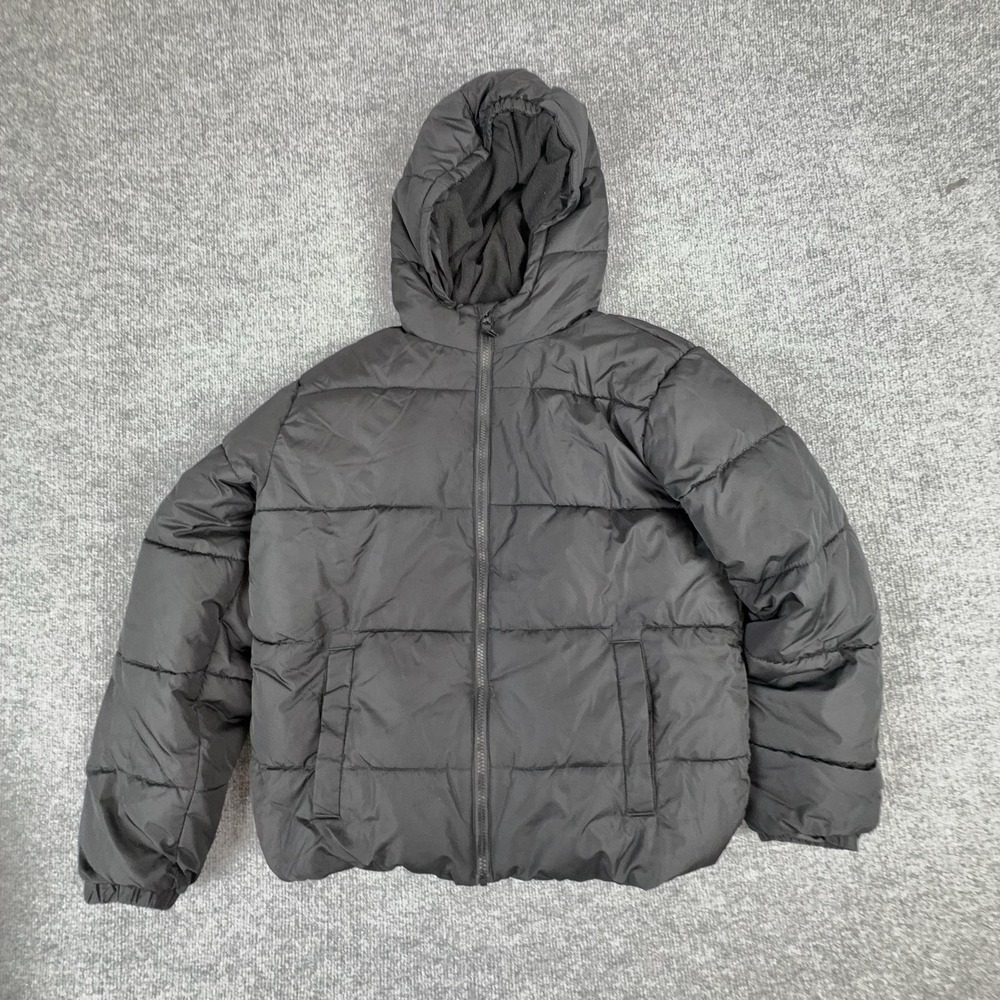 Swisstech Jacket Kids XL 14-16 Black Hooded Quilted Puffer Zip Winter Coat